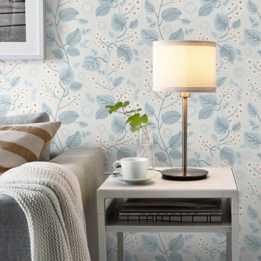 Drhwefsq Floral Peel Stick Wallpaper Blue White Leave 17.3